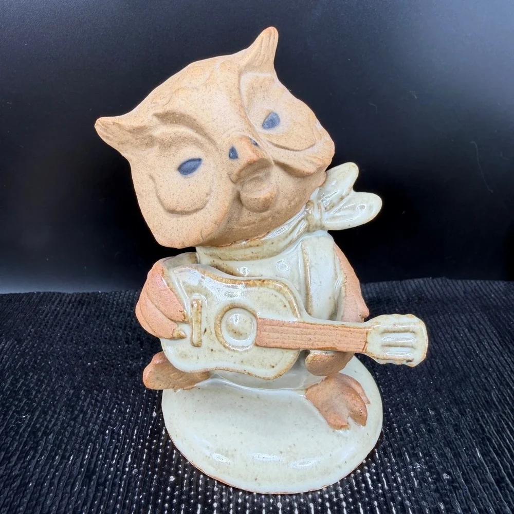 Vintage‎ UC Japan Ceramic Owl Figurine Playing Guitar Whimsical Pottery Decor